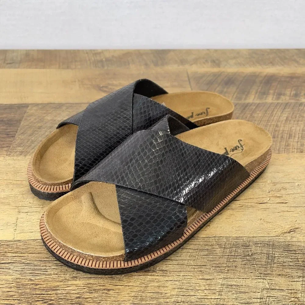 Free People Sidelines Footbed Cross Sandals Black Slides US Size 9 - EU 39 - Picture 2 of 11